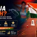 Pooja Singh celebrating with the Indian flag after breaking India's national high jump record and winning gold at the Asian U20 Athletics Championships